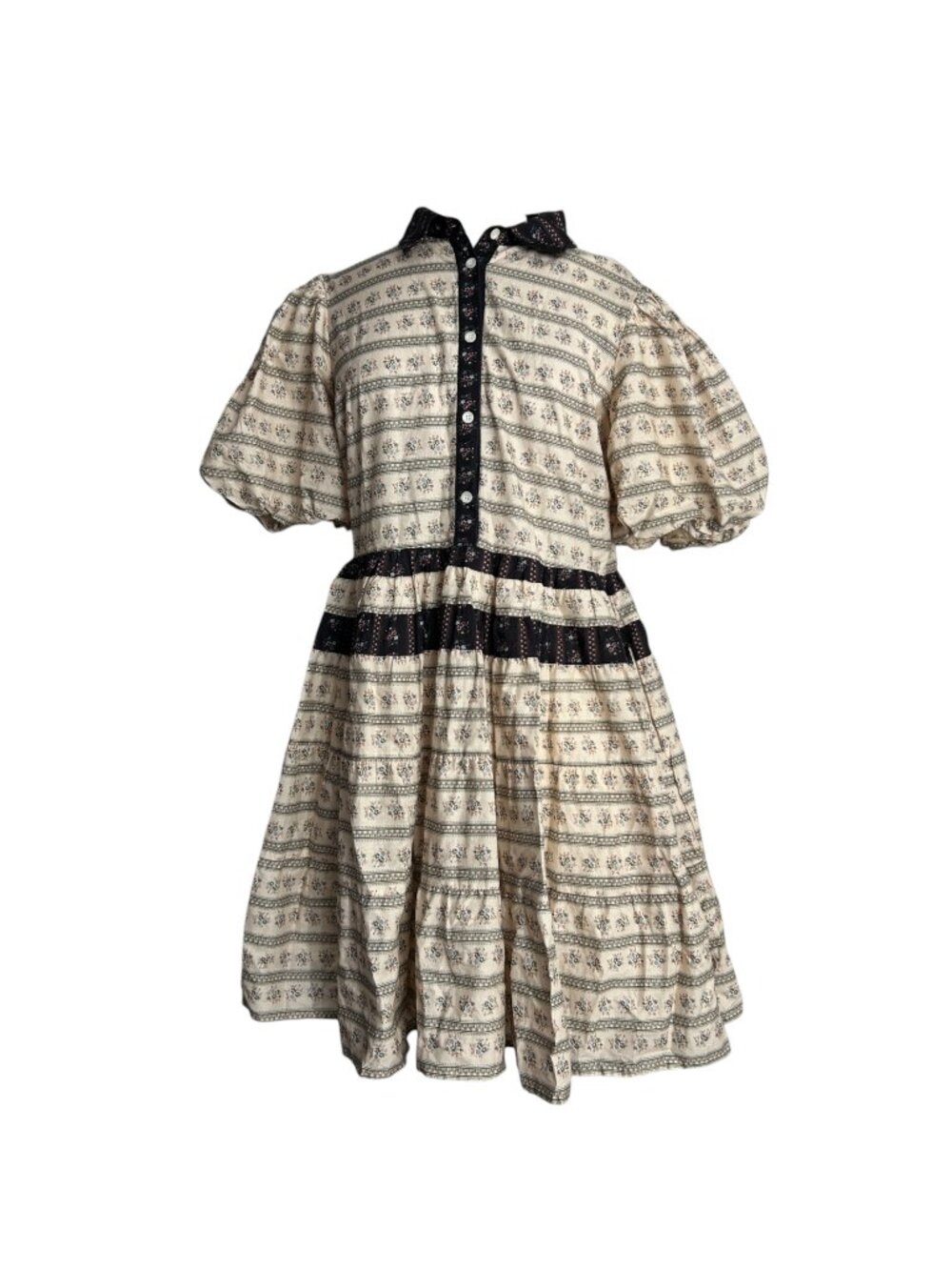 Bohme Constance Mini Floral Cotton Dress S Ivory Puff Sleeve Cottagecore Prairie
